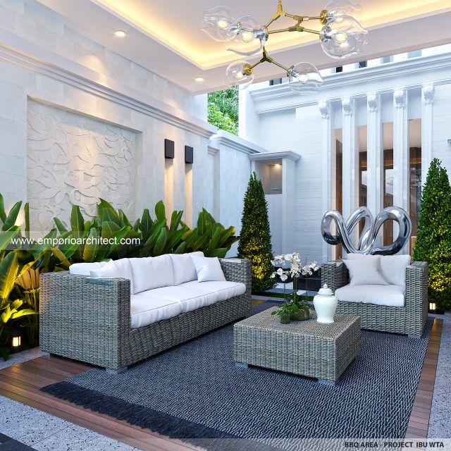 Desain BBQ Area Rumah Klasik Modern 2 Lantai Ibu WTA di Jakarta Selatan