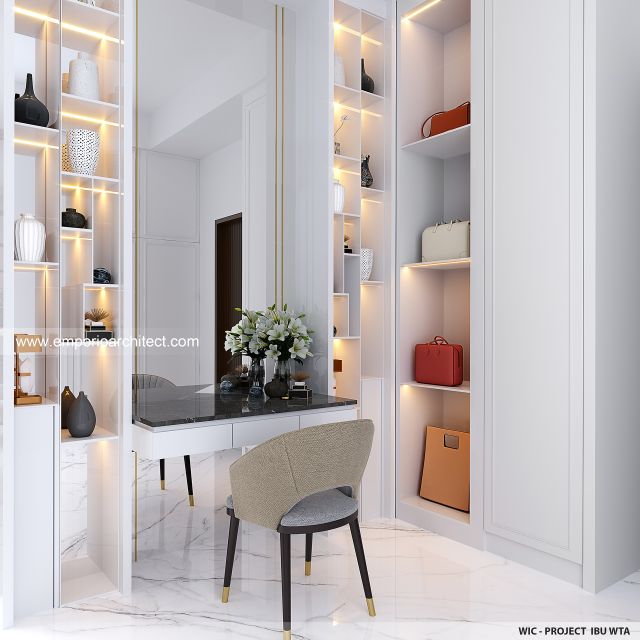 Desain Walk In Closet Rumah Klasik Modern 2 Lantai Ibu WTA di Jakarta Selatan