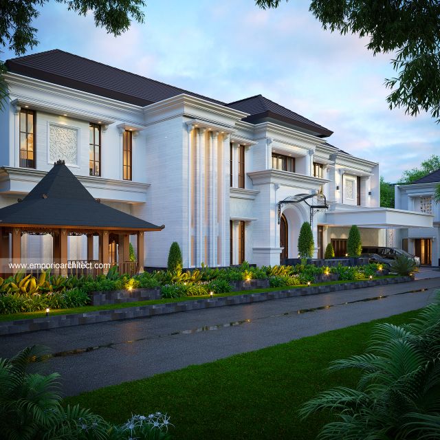 Desain Tampak Depan 3 Rumah Klasik Modern 2 Lantai Ibu WTA di Jakarta Selatan