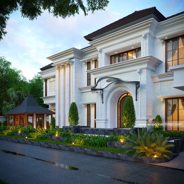 Desain Tampak Depan 4 Rumah Klasik Modern 2 Lantai Ibu WTA di Jakarta Selatan