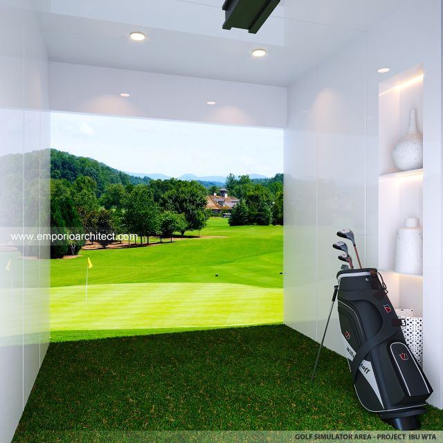 Desain Area Golf Simulator Rumah Klasik Modern 2 Lantai Ibu WTA di Jakarta Selatan