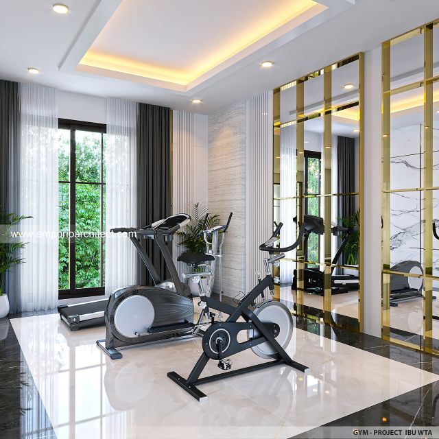 Desain Area Gym Rumah Klasik Modern 2 Lantai Ibu WTA di Jakarta Selatan