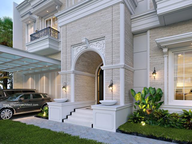 Desain Tampak Detail Depan 5 Rumah Klasik Modern 2 Lantai Bapak IGS di BSD, Tangerang Selatan