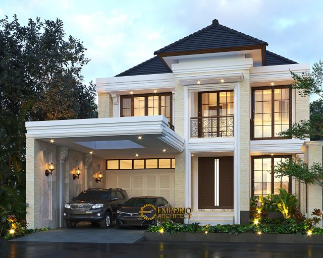 Desain Rumah Klasik Modern 2 Lantai Ibu Nurul di Ponorogo, Jawa Timur - Tampak Depan Tanpa Pagar