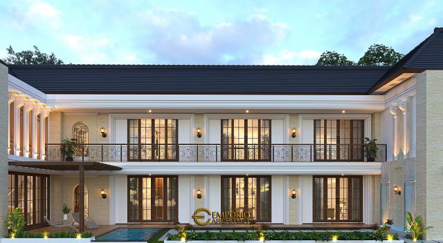 Desain Tampak Samping Rumah Klasik Modern 2 Lantai Ibu Nurul di Ponorogo, Jawa Timur