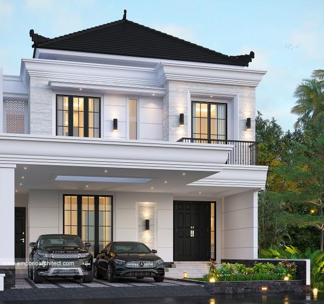 Desain Rumah Klasik Modern 2 Lantai Ibu Fifi di Jakarta - Tampak Depan