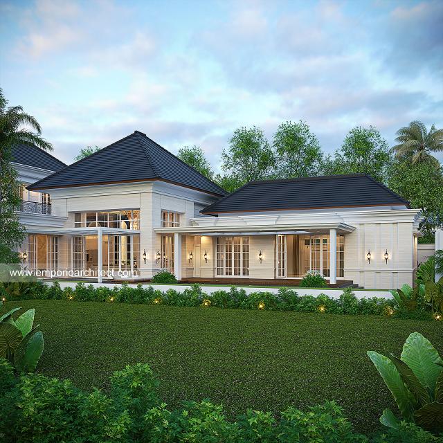 Desain Tampak Belakang Rumah Klasik Modern 2 Lantai Bapak FJR di Yogyakarta