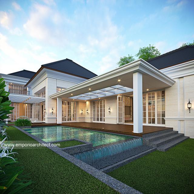 Desain Tampak Detail Belakang Rumah Klasik Modern 2 Lantai Bapak FJR di Yogyakarta