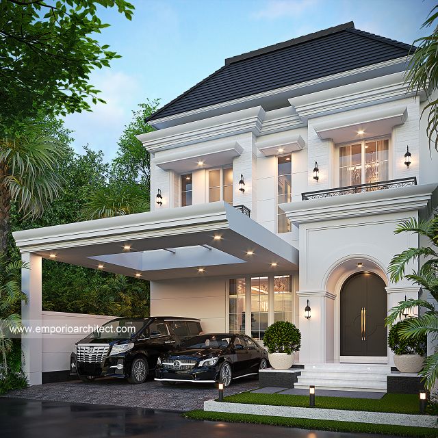 Desain Rumah Klasik Modern 2 Lantai Bapak KRM di Bogor - Tampak Depan