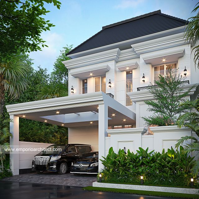 Desain Tampak Depan 4 Rumah Klasik Modern 2 Lantai Bapak KRM di Bogor