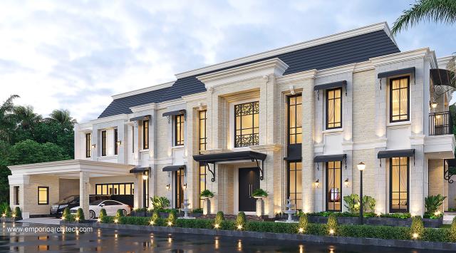 Desain Tampak Depan 2 Rumah Klasik Modern 2 Lantai Ibu ASY di Cirebon