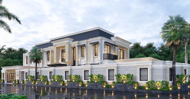 Desain Tampak Depan Dengan Pagar Rumah Klasik Modern 2 Lantai Ibu ASY di Cirebon