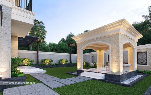 Desain Area Gazebo Rumah Klasik Modern 2 Lantai Ibu ASY di Cirebon