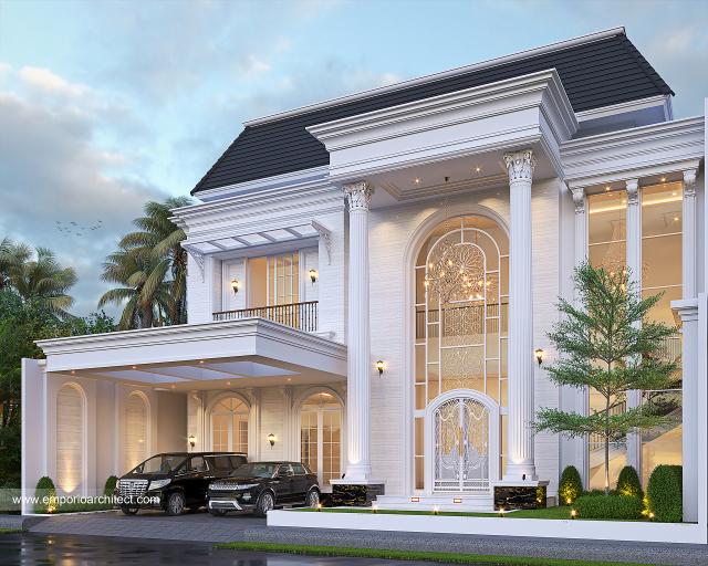 Desain Rumah Klasik Modern 2 Lantai Bapak SD di Jakarta - Tampak Depan