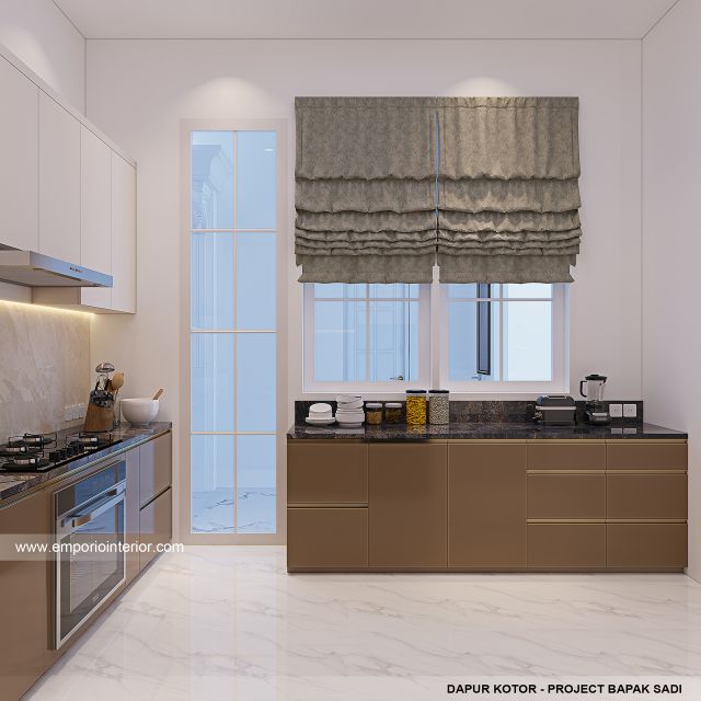 Desain Dapur Kotor Rumah Klasik Modern 2 Lantai Bapak SD di Jakarta