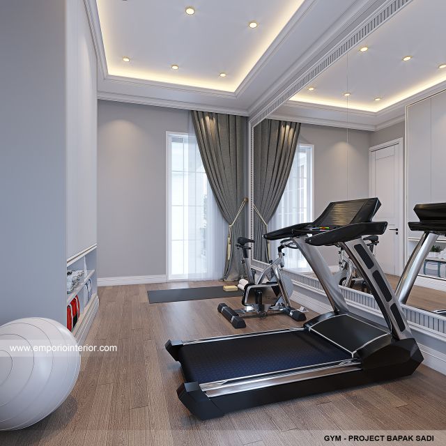 Desain Ruang Gym Rumah Klasik Modern 2 Lantai Bapak SD di Jakarta