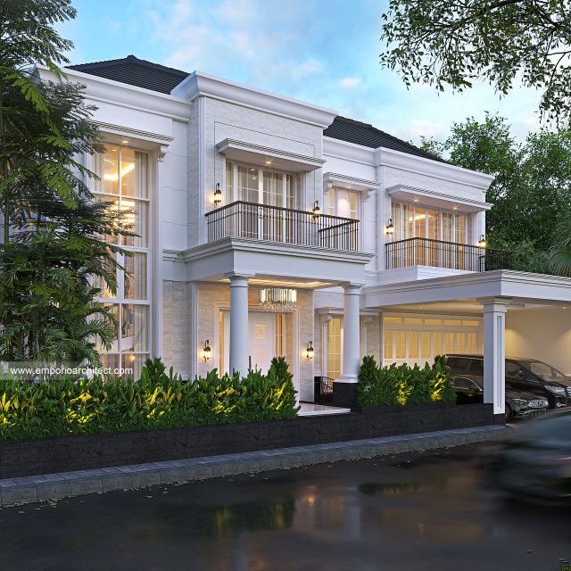 Desain Tampak Depan 3 Rumah Klasik Modern 2 Lantai Bapak HDI di Sukabumi, Jawa Barat