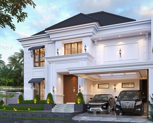 Desain Tampak Depan Rumah Klasik Modern 2 Lantai Bapak AFL di Solo