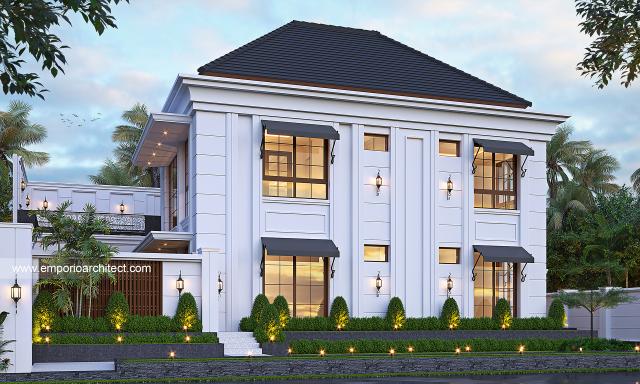 Desain Tampak Samping Rumah Klasik Modern 2 Lantai Bapak AFL di Solo