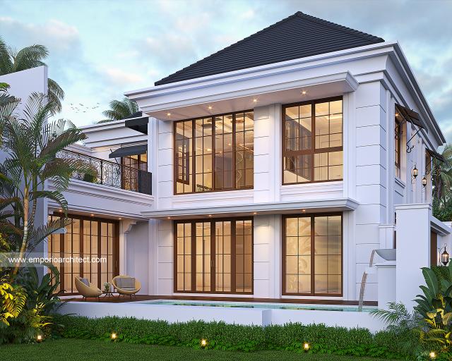 Desain Tampak Belakang Rumah Klasik Modern 2 Lantai Bapak AFL di Solo