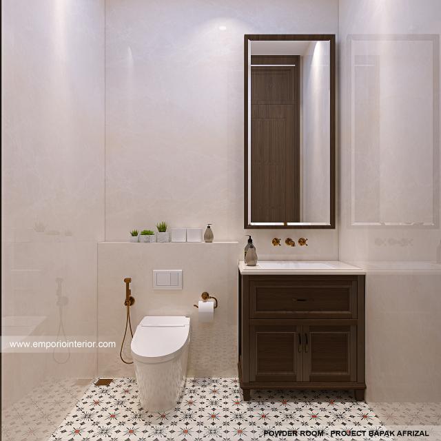 Desain Powder Room Rumah Klasik Modern 2 Lantai Bapak AFL di Solo