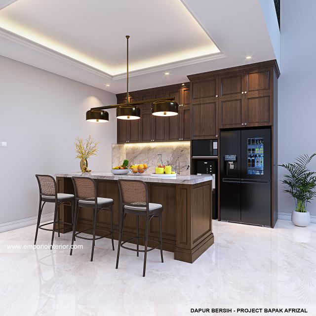 Desain Dapur Bersih Rumah Klasik Modern 2 Lantai Bapak AFL di Solo