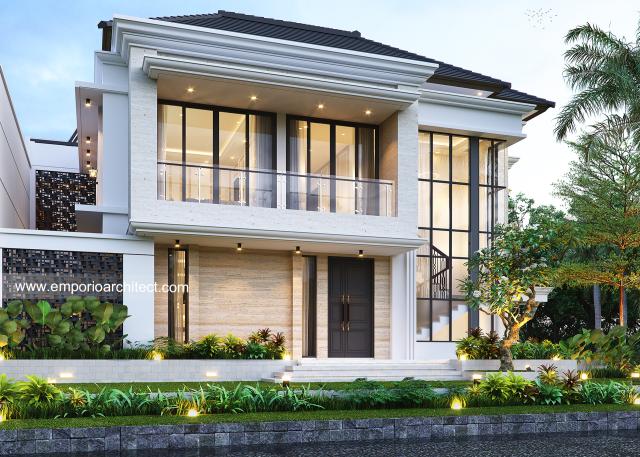 Desain Tampak Samping Rumah Klasik Modern 2 Lantai Ibu NMI di Alam Sutera, Tangerang