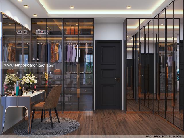 Desain Walk In Closet Rumah Klasik Modern 2 Lantai Ibu NMI di Alam Sutera, Tangerang