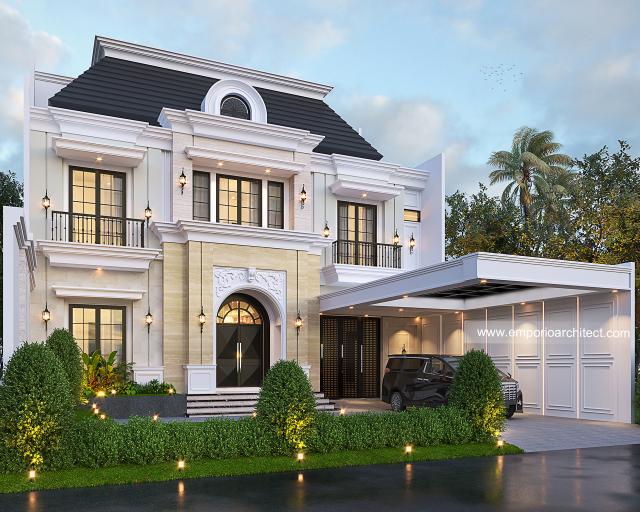 Desain Rumah Klasik Modern 2.5 Lantai Ibu LYL di Batam - Tampak Depan