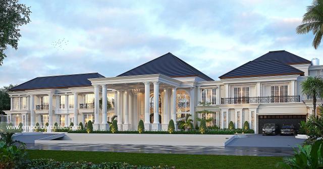 Desain Rumah Klasik Modern 2.5 Lantai Bapak IWN di Jambi - Tampak Depan