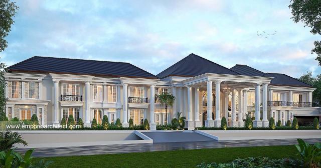 Desain Tampak Depan 2 Rumah Klasik Modern 2.5 Lantai Bapak IWN di Jambi