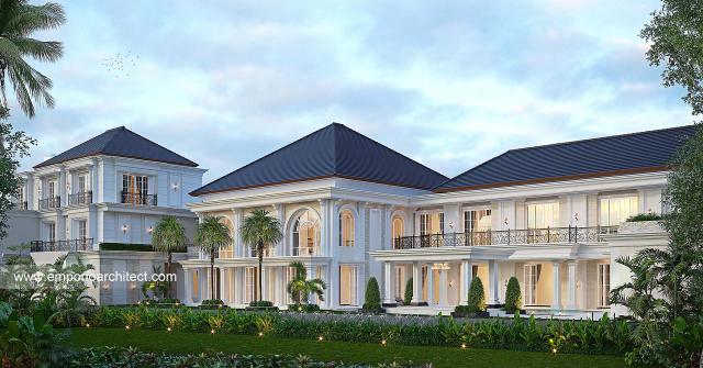 Desain Tampak Belakang Rumah Klasik Modern 2.5 Lantai Bapak IWN di Jambi