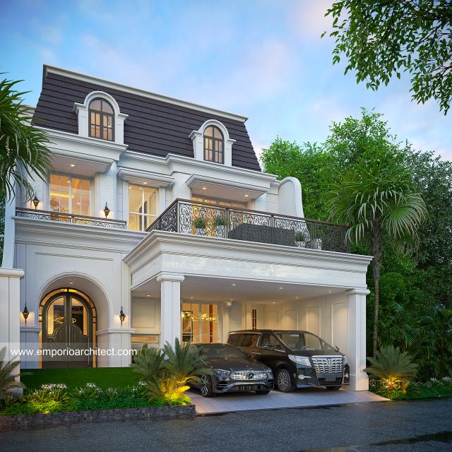 Desain Tampak Depan 3 Rumah Klasik Modern 2.5 Lantai Bapak HNR di Surabaya