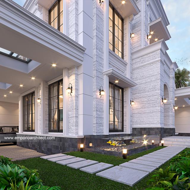 Desain Tampak Detail Samping Rumah Klasik Modern 2.5 Lantai Bapak M di Jakarta