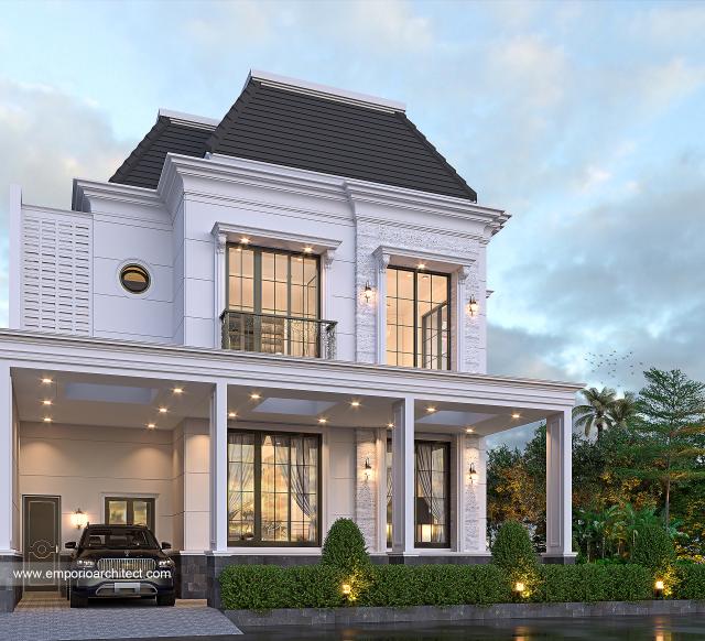 Desain Tampak Samping Rumah Klasik Modern 2.5 Lantai Bapak M di Jakarta