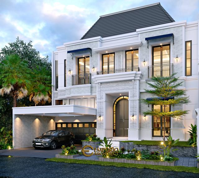 Desain Rumah Klasik Modern 2.5 Lantai Bapak ARS di Jakarta - Tampak Depan