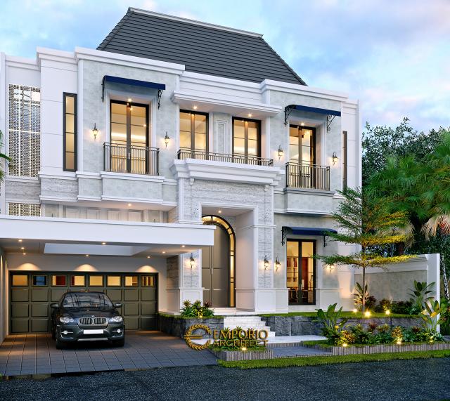 Desain Tampak Depan 2 Rumah Klasik Modern 2.5 Lantai Bapak ARS di Jakarta