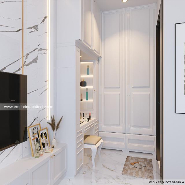 Desain Walk In Closet Rumah Klasik Modern 2.5 Lantai Bapak AQS di Jakarta