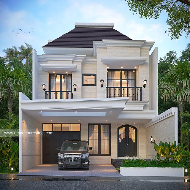 Desain Rumah Klasik Modern 2.5 Lantai Bapak AQS di Jakarta - Tampak Depan