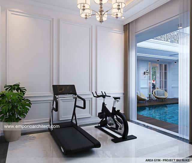 Desain Area Gym Rumah Klasik Modern 3 Lantai Ibu NKE di Jakarta Selatan