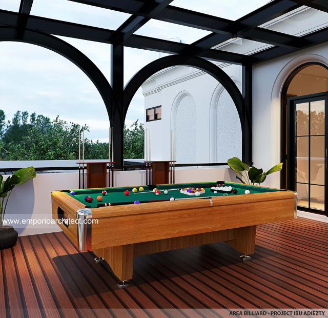 Desain Area Billiard Rumah Klasik Mediteran 3 Lantai Ibu Adiezty Fersa dan Bapak Gilang Dirga II di Jakarta