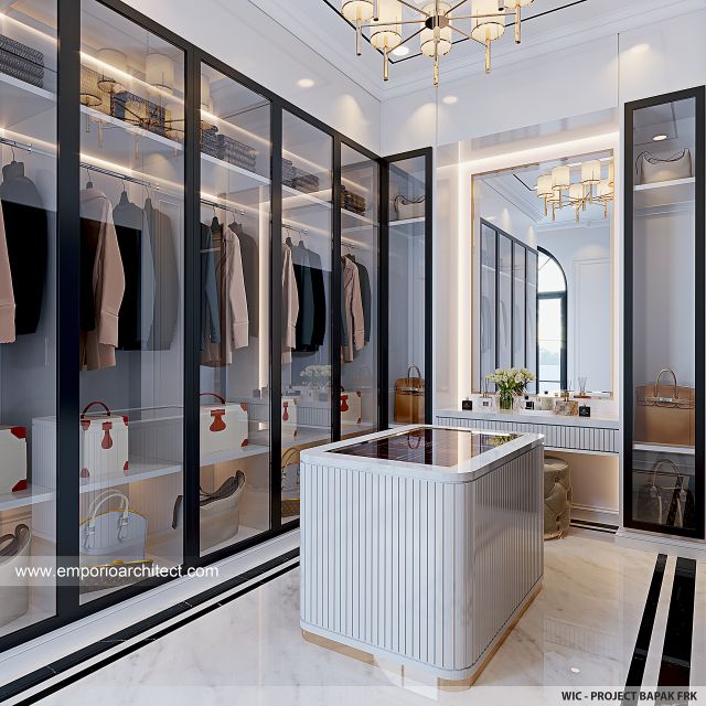 Desain Walk In Closet Rumah Klasik Modern 3 Lantai Bapak FRK di PIK, Jakarta Utara