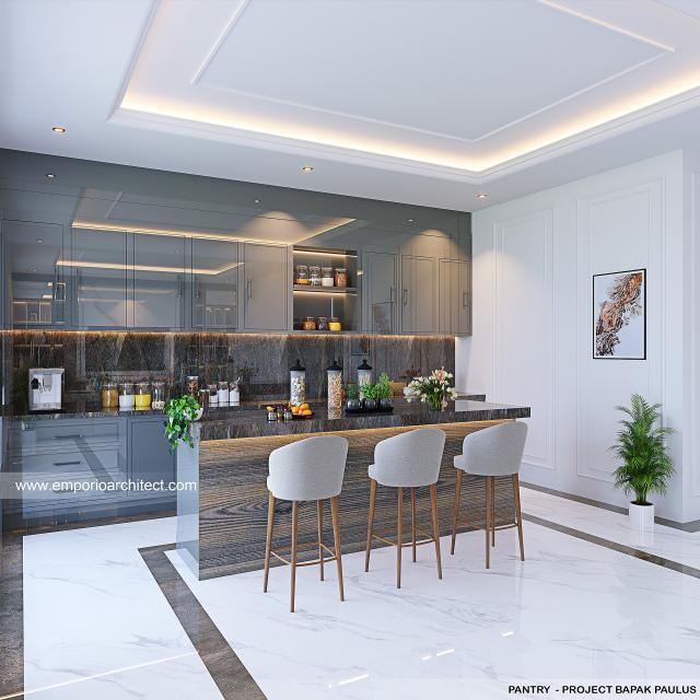 Desain Pantry Rumah Klasik Modern 3 Lantai Bapak PLS di Jakarta