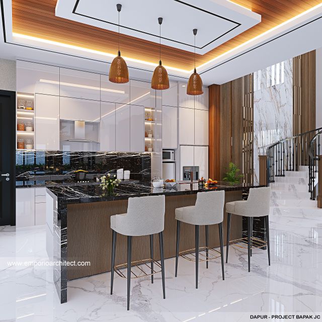 Desain Dapur Rumah Klasik Modern 3 Lantai Bapak JC di Balikpapan