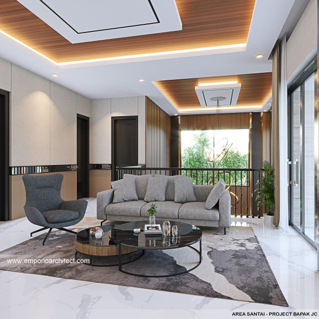 Desain Area Santai Rumah Klasik Modern 3 Lantai Bapak JC di Balikpapan