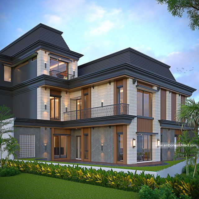 Desain Tampak Belakang Rumah Klasik Modern 3 Lantai Bapak JC di Balikpapan