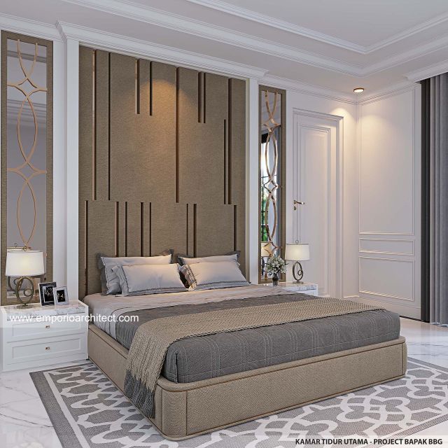 Desain Kamar Tidur Utama Rumah Mediteran Modern 3 Lantai Bapak BBG di Jakarta