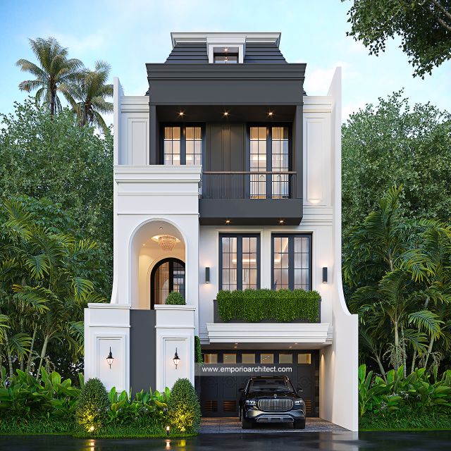 Desain Tampak Depan Rumah Mediteran Modern 3 Lantai Bapak RFK di Pesanggrahan, Jakarta Selatan