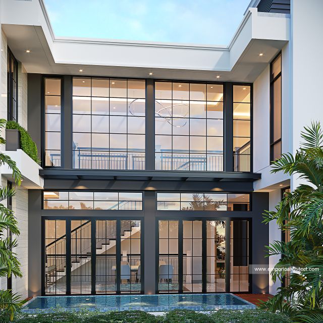 Desain Tampak Belakang Rumah Mediteran Modern 3 Lantai Bapak RFK di Pesanggrahan, Jakarta Selatan