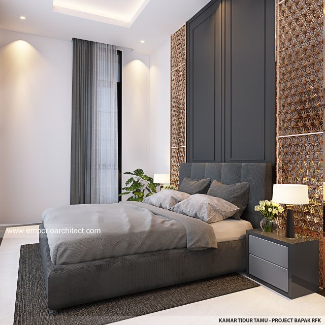 Desain Kamar Tidur Tamu Rumah Mediteran Modern 3 Lantai Bapak RFK di Pesanggrahan, Jakarta Selatan